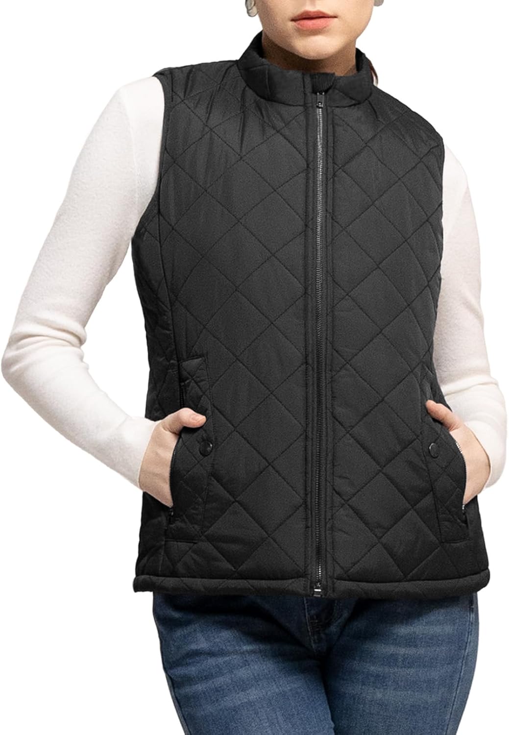 Women's Quilted Puffer Vest with Pockets - Water-Resistant Style