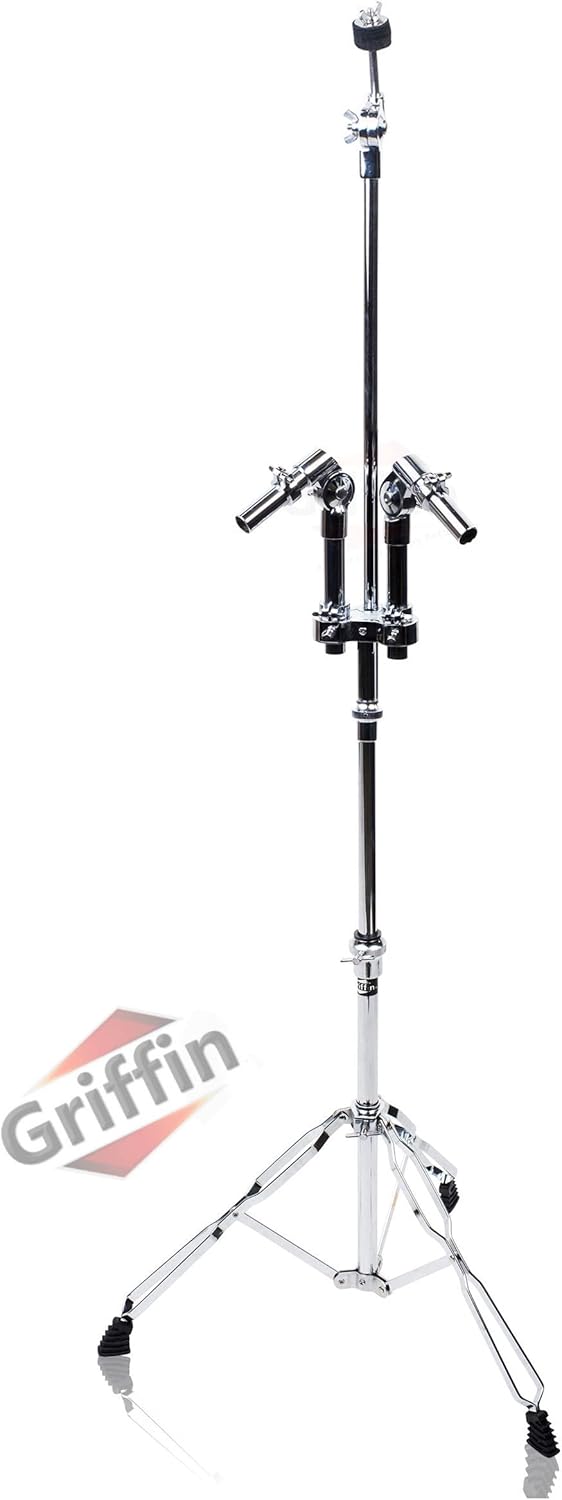 Griffin Double Tom Drum Holder Stand with Adjustable Cymbal Arm