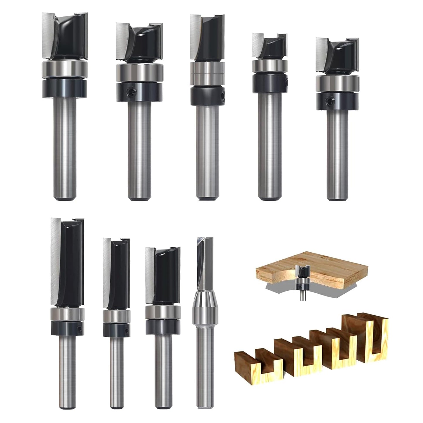 9pcs Pattern Flush Trim Router Bit Set for Precision Wood Cutting