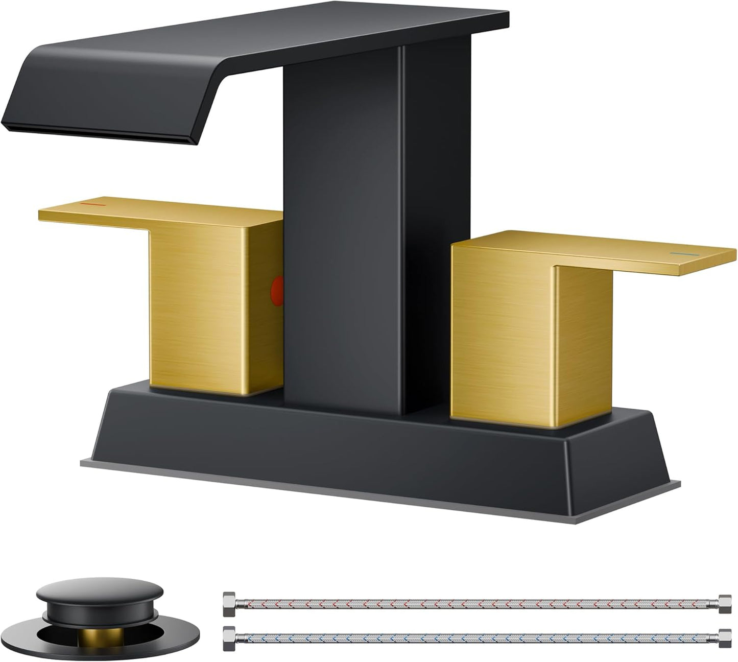FORIOUS Square Waterfall Centerset Bathroom Faucet in Matte Black