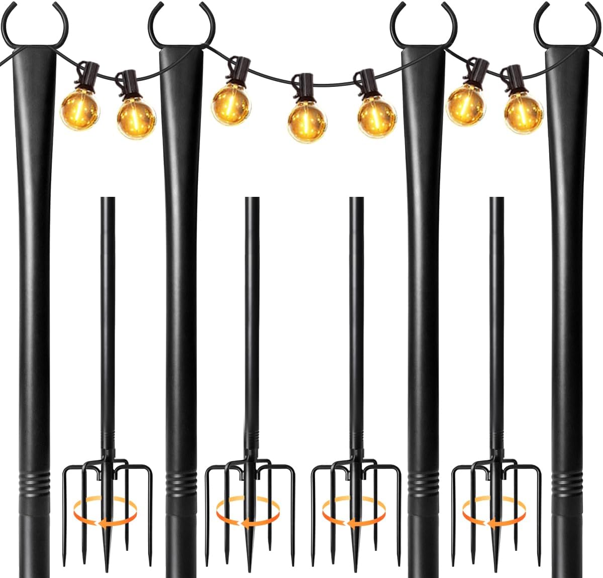 10ft Heavy-Duty Metal String Light Poles for Outdoor Decor