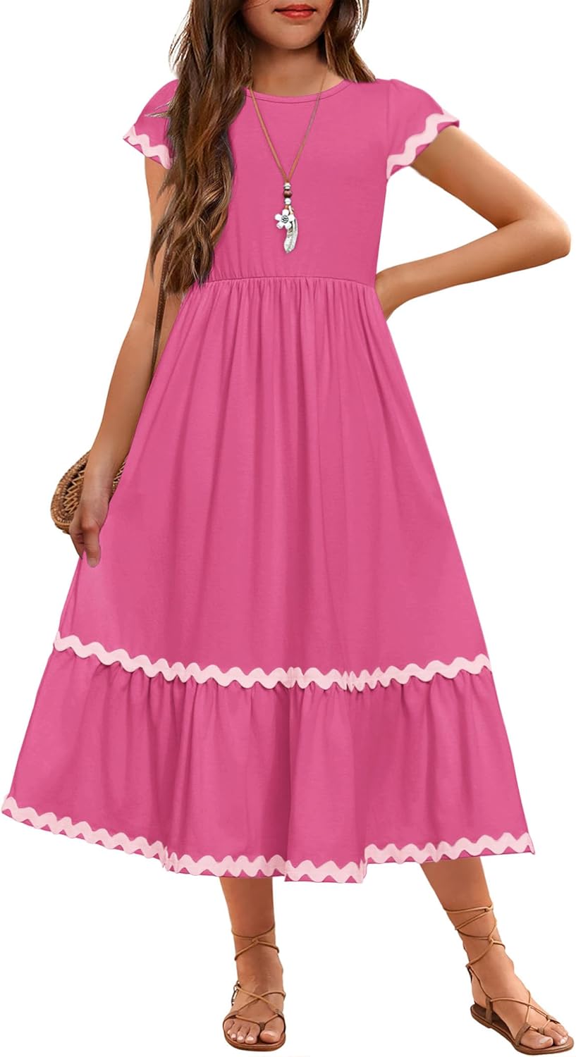 Arshiner Girls Summer Maxi Dresses with Pockets for Ages 4-14