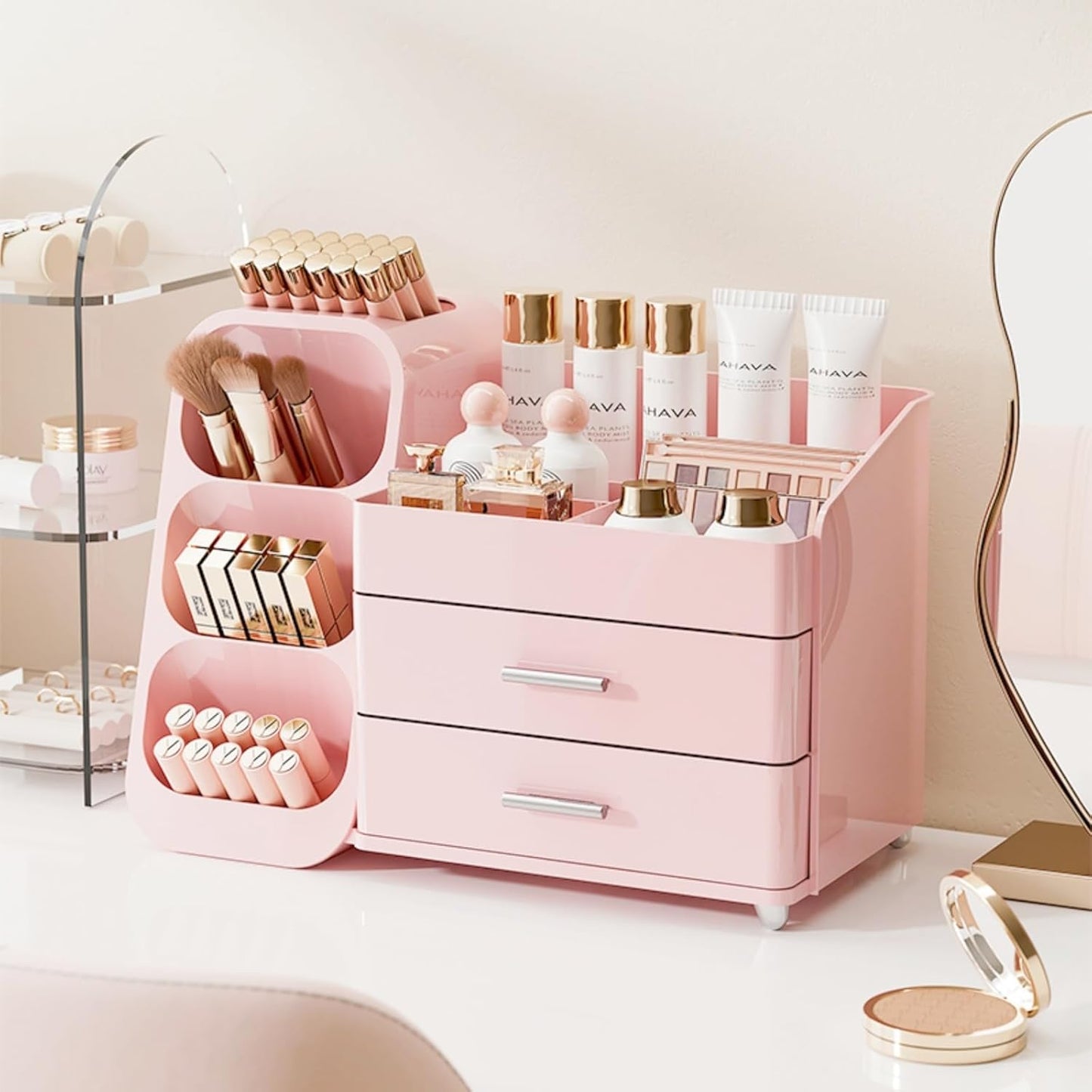 Large Capacity Makeup Organizer with Drawers for Vanity Use