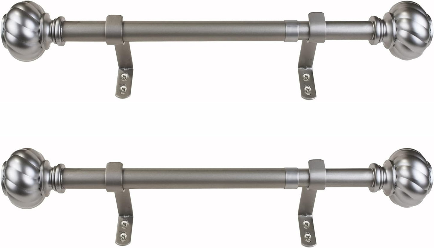 Set of 2 Decopolitan Twist Knob Curtain Rods, Antique Silver