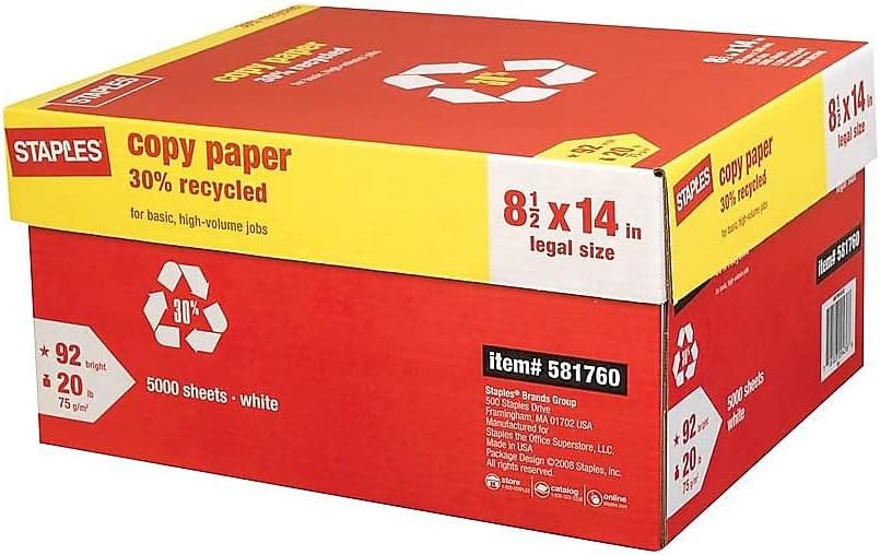 30% Recycled Copy Paper 8.5 x 14 Inches by Staples for Quality Prints