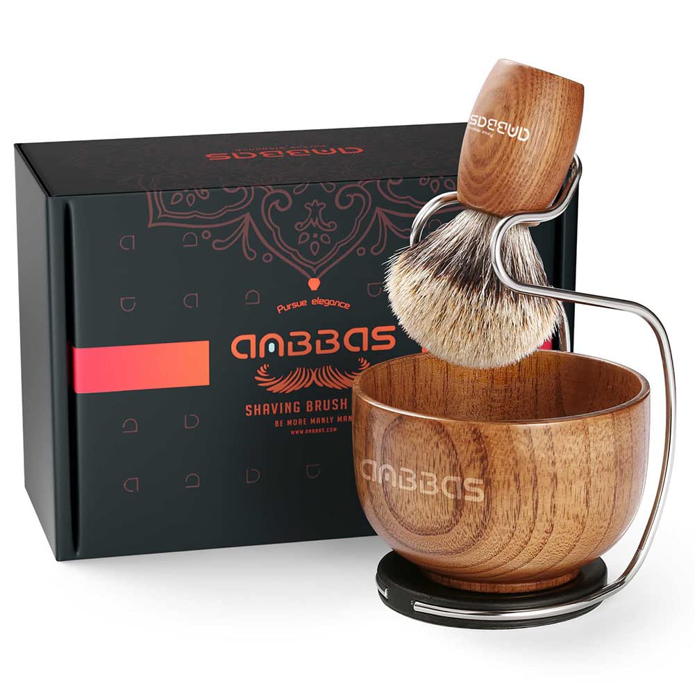 Anbbas Pure Badger Hair Shaving Brush Kit with Stand and Bowl