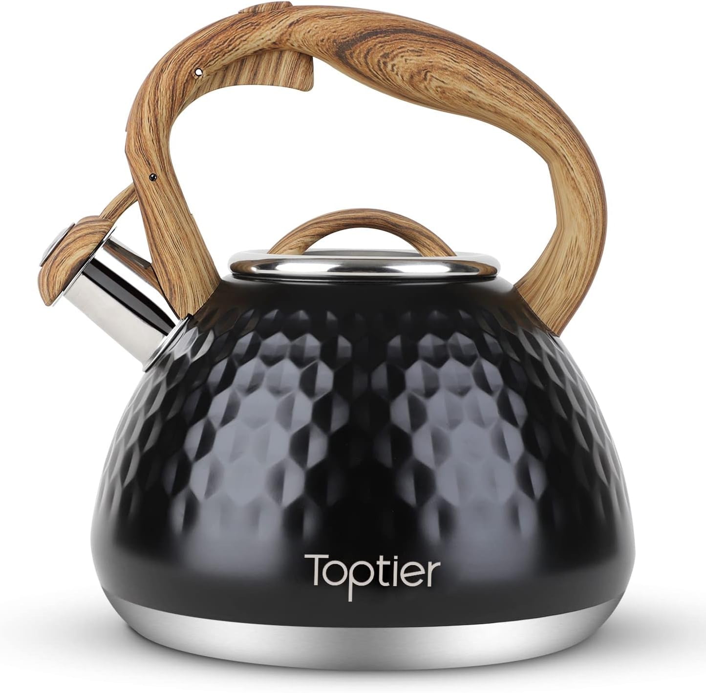 Toptier Whistling Tea Kettle with Wood Pattern Handle, 2.7-Quart