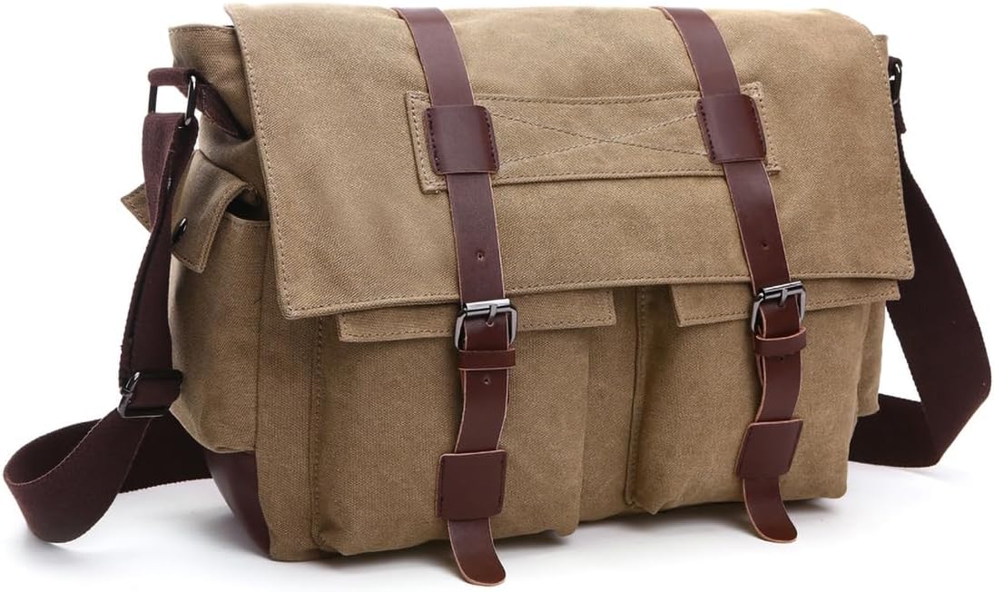 Vintage Canvas Messenger Bag for 15.6 Inch Laptops and More