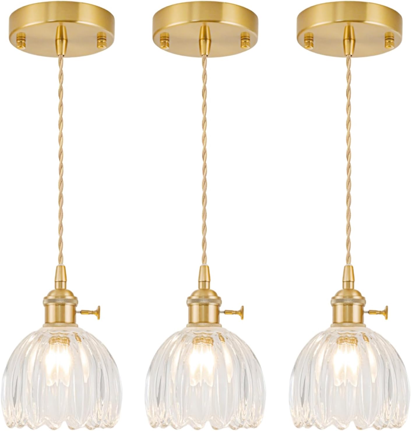 Mini Pendant Lights for Kitchen Island - Vintage Gold 3 Pack