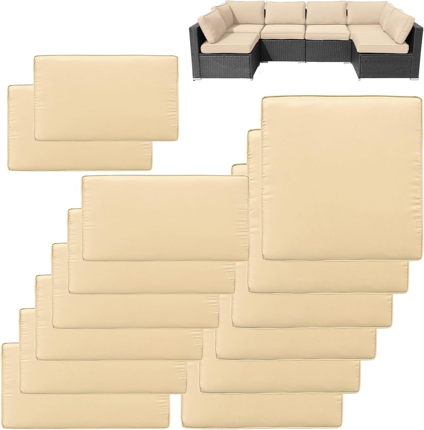 14Pcs Splashproof UV-Resistant Patio Cushion Covers for Comfort