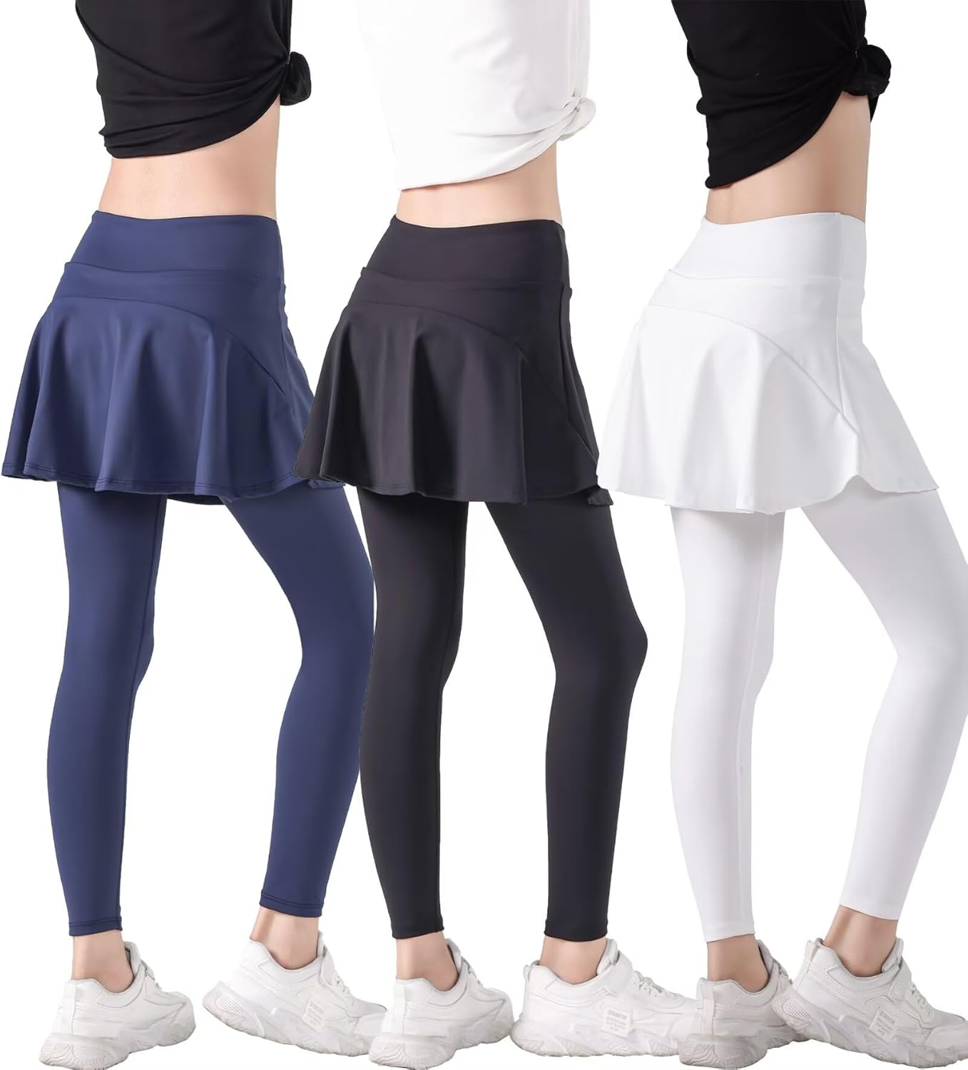 2 in 1 Girls Leggings with Skirt for Active Kids and Teens