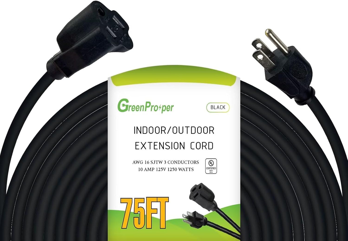 75 Ft Indoor Outdoor Black Extension Cord for Reliable Power