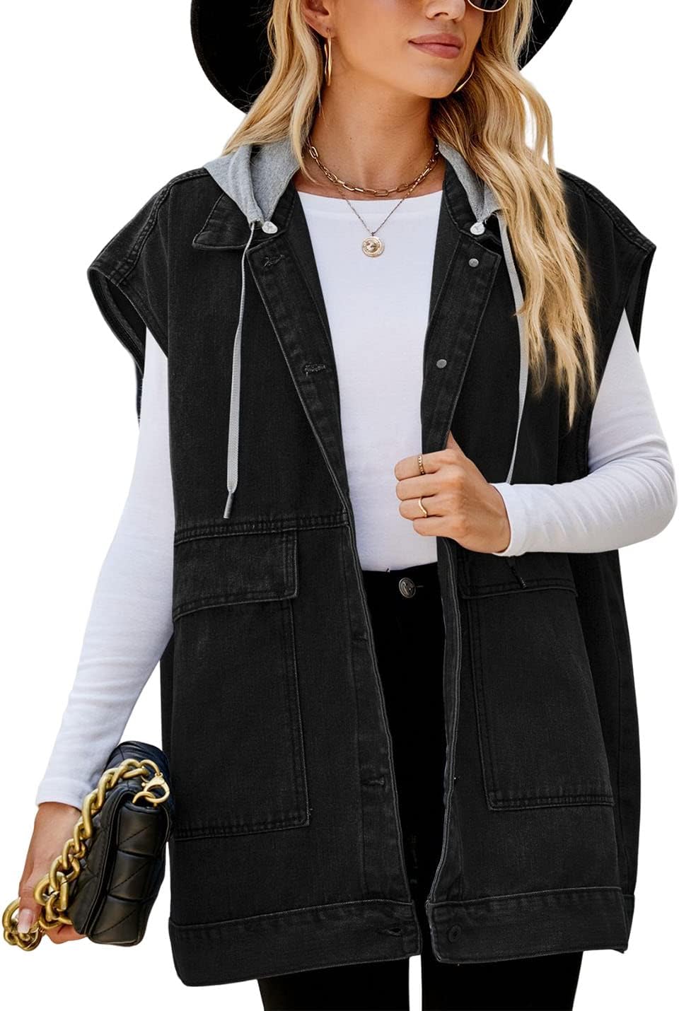 Oversized Denim Vest for Women - Stylish Mid Long Jean Jacket