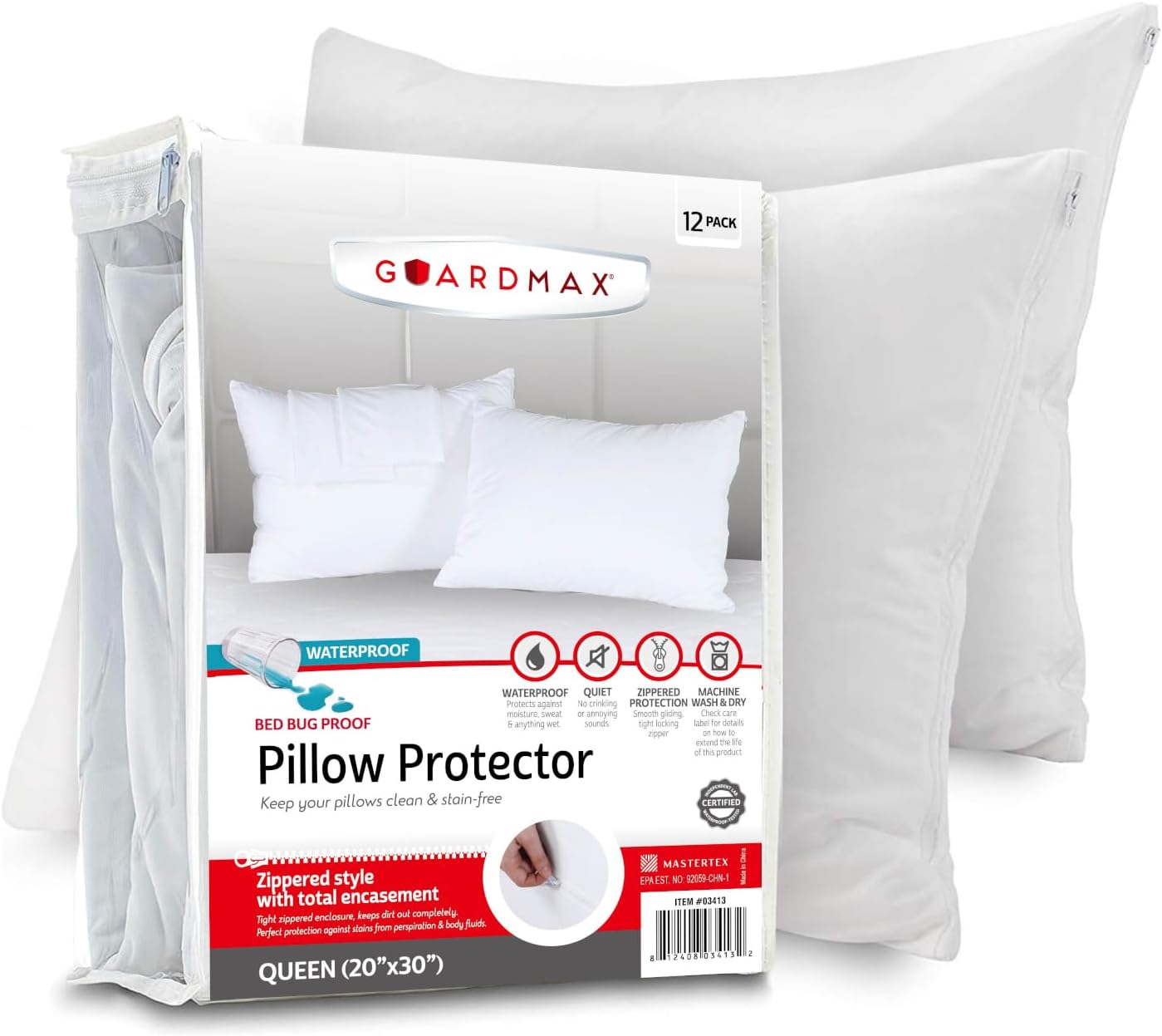 Guardmax Waterproof Pillow Protector Queen Size for Comfort