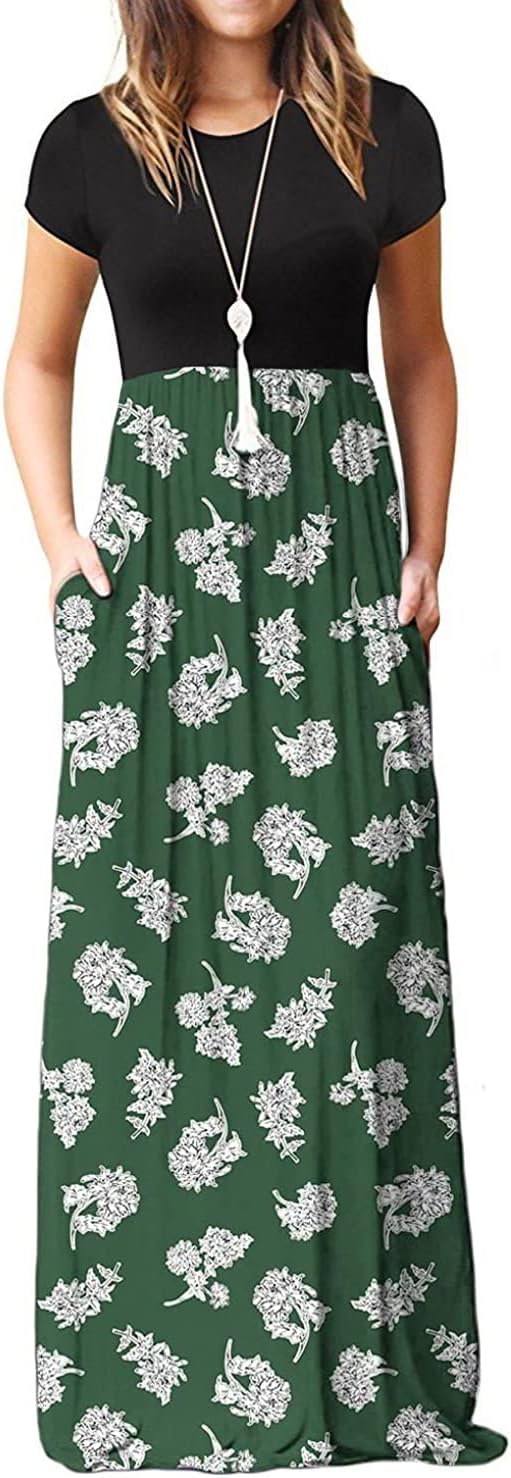 EUOVMY Women's Short Sleeve Maxi Dress with Pockets for Casual Wear