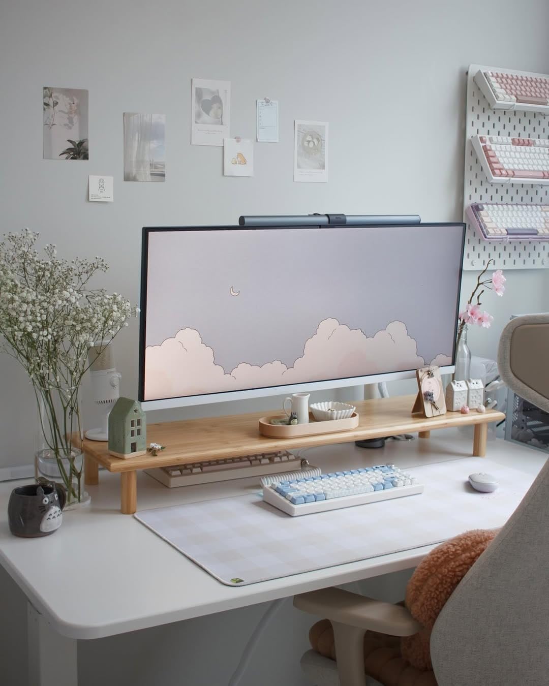 Bamboo Dual Monitor Shelf for Desk with Underneath Storage