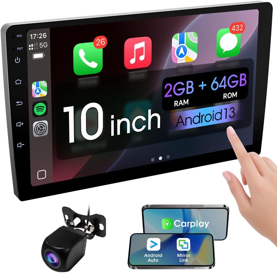 10.1 Inch Double Din Car Screen with Wireless CarPlay & Android Auto