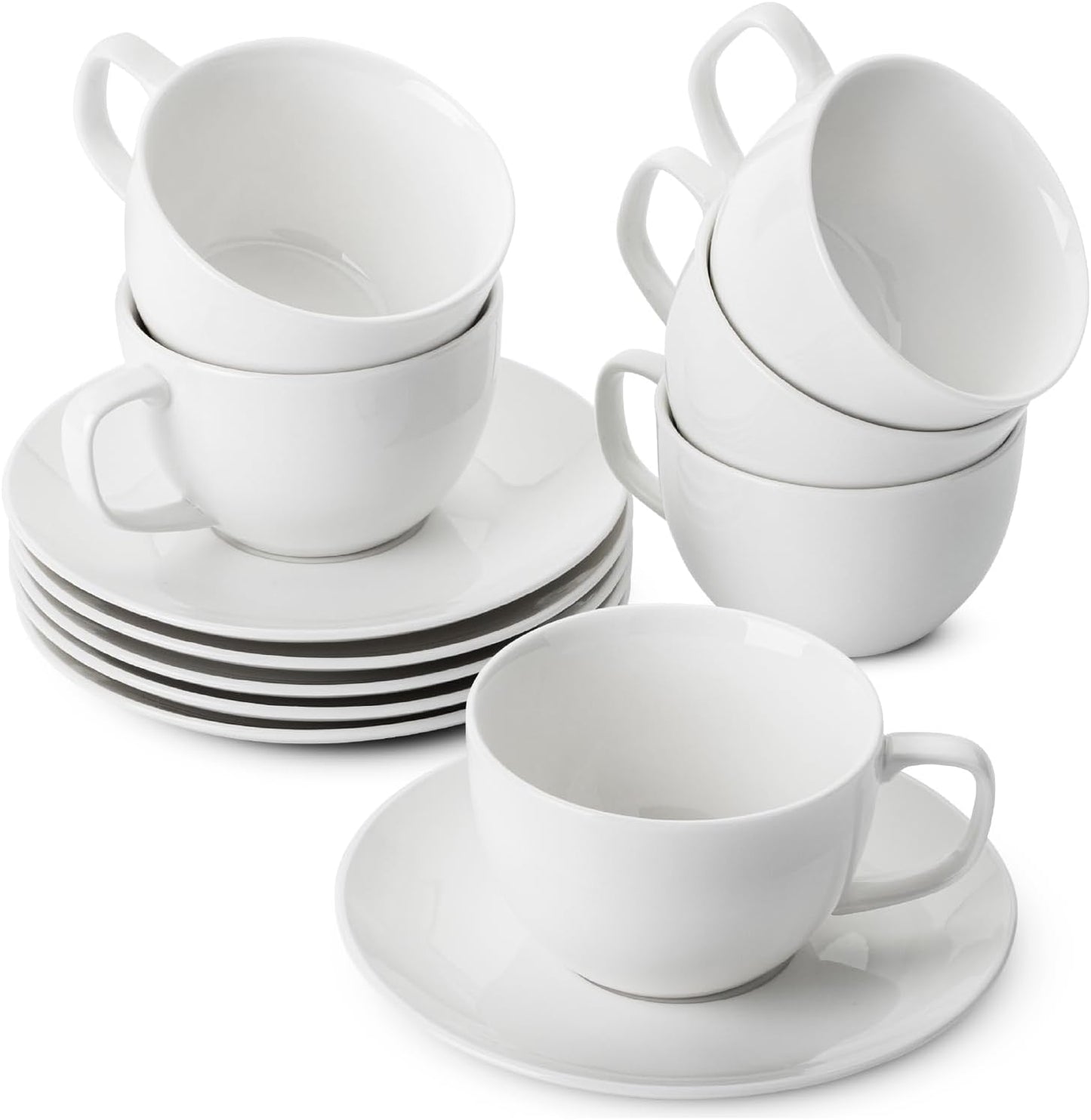 Elegant White British Porcelain Tea Cups and Saucers Set of 6