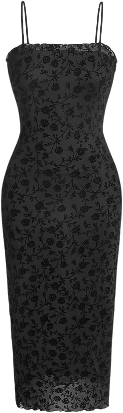 Floral Print Mesh Bodycon Cami Dress for Stylish Women