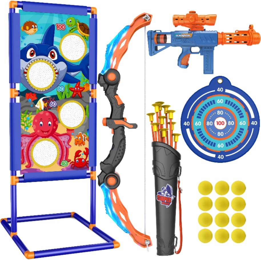 KKONES Kids Bow and Arrow Set for Fun Indoor Outdoor Games