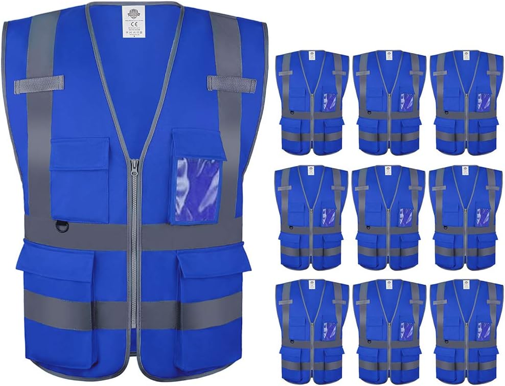 Dazonity Safety Vest with Pockets & Zipper for Construction Use