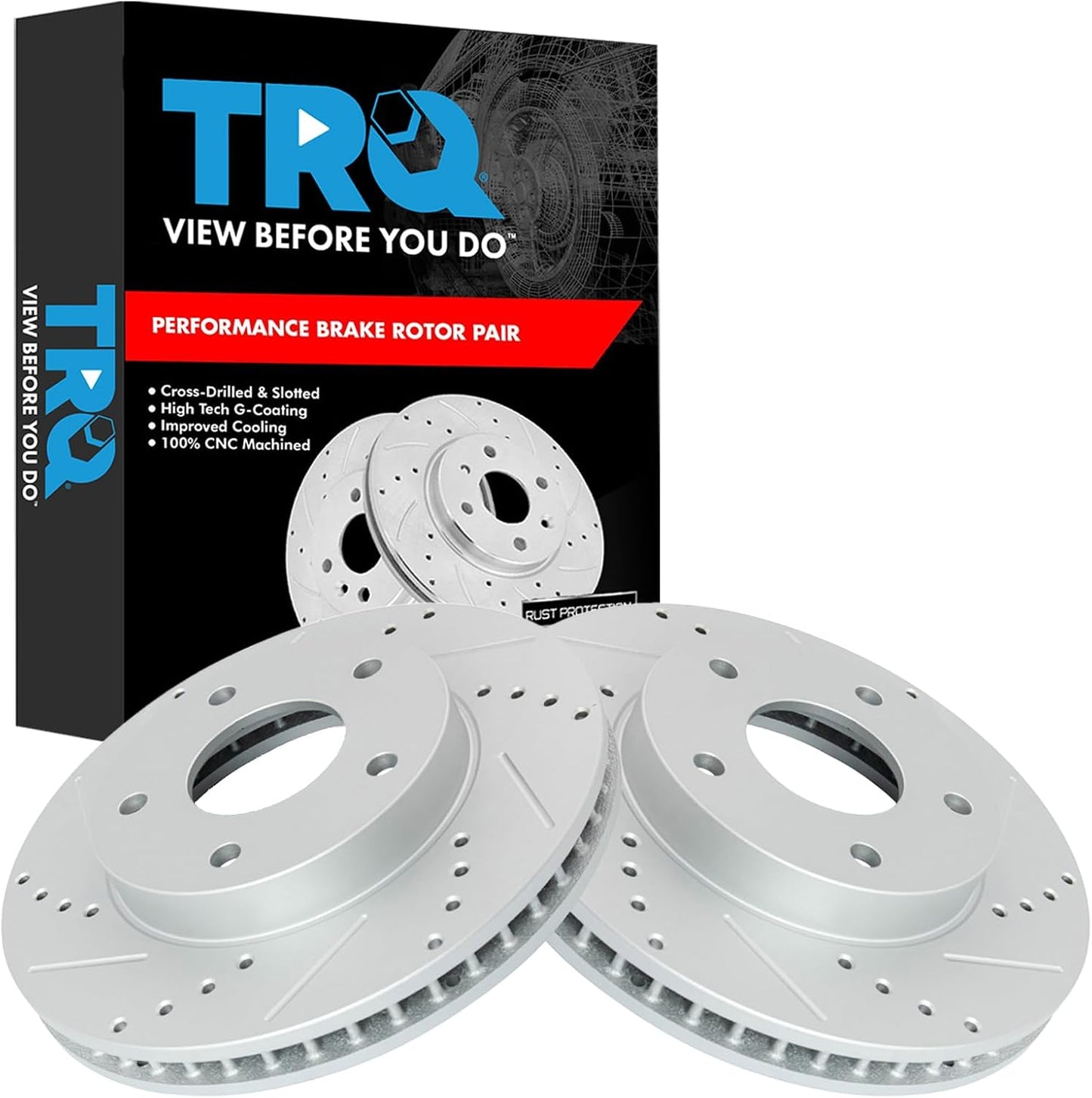 TRQ Performance Drilled & Slotted Front Brake Rotor Pair