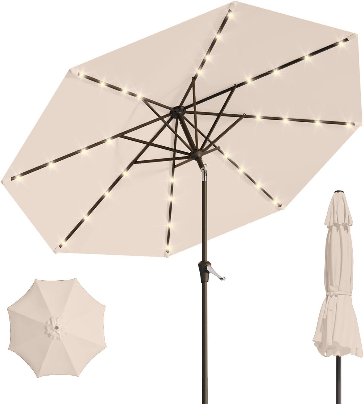 10FT Solar Umbrella with 32 LED Lights for Outdoor Spaces