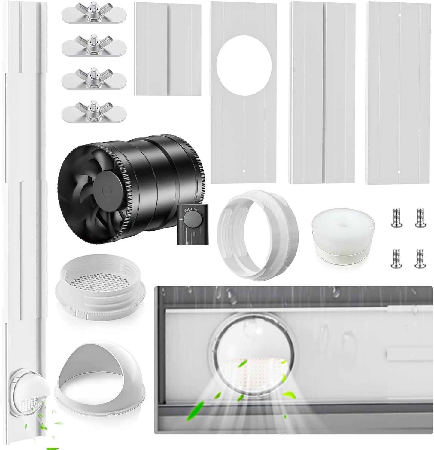 YJHome Portable AC Window Vent Kit with 6 Inch Inline Fan