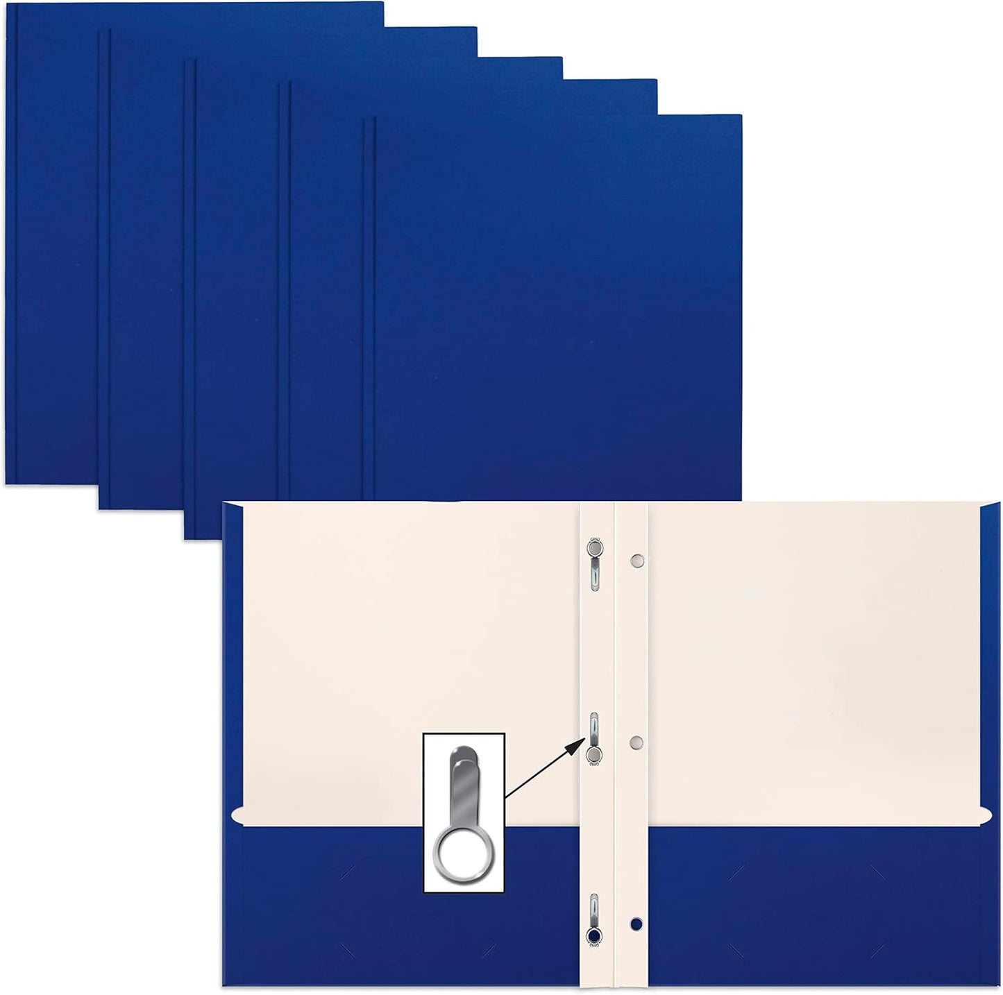 50 Pack Blue Paper 2 Pocket Folders - Matte, Letter Size, Metal Prong Fasteners