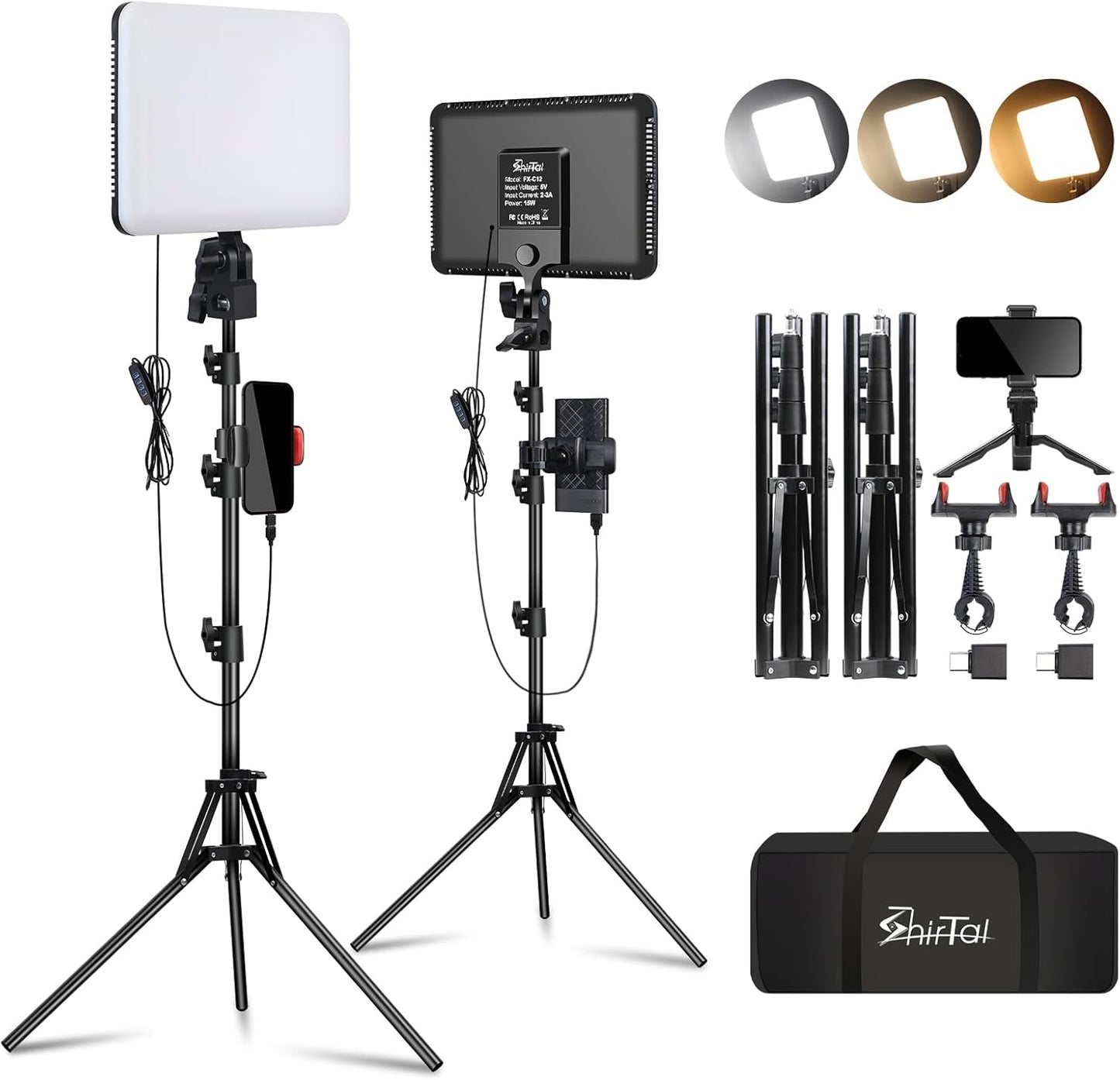 12in LED Video Light Kit for Professional Photography and Streaming
