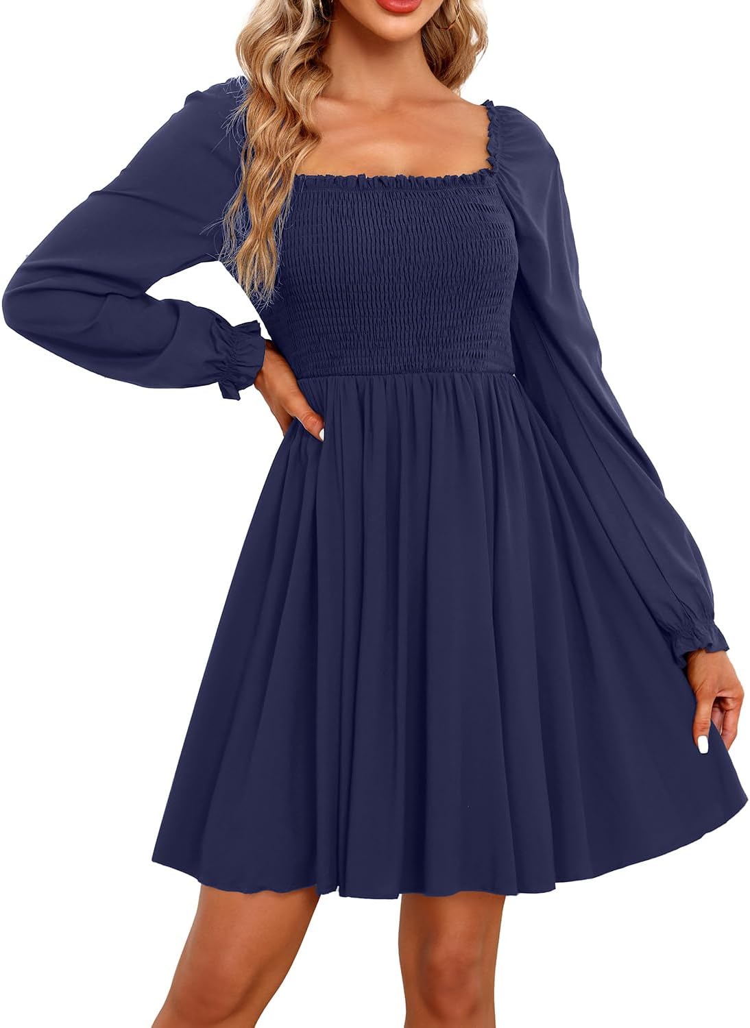Holipick Women's Casual Square Neck Smocked Dress for All Occasions