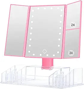 Lighted Makeup Mirror with 3x/2x Magnification and Storage