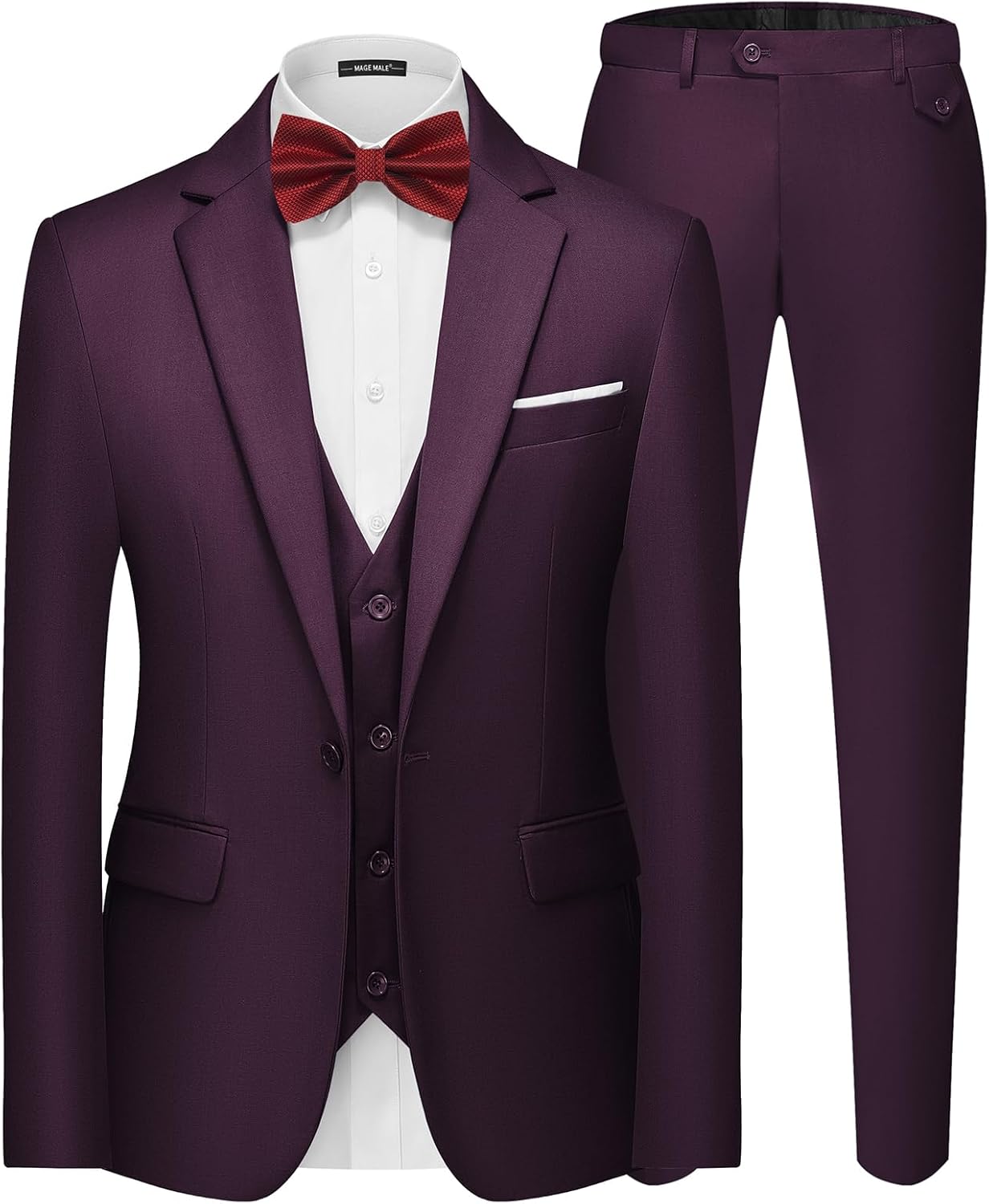 MAGE MALE Men's 3 Pieces Suit Elegant Solid Slim Fit Set