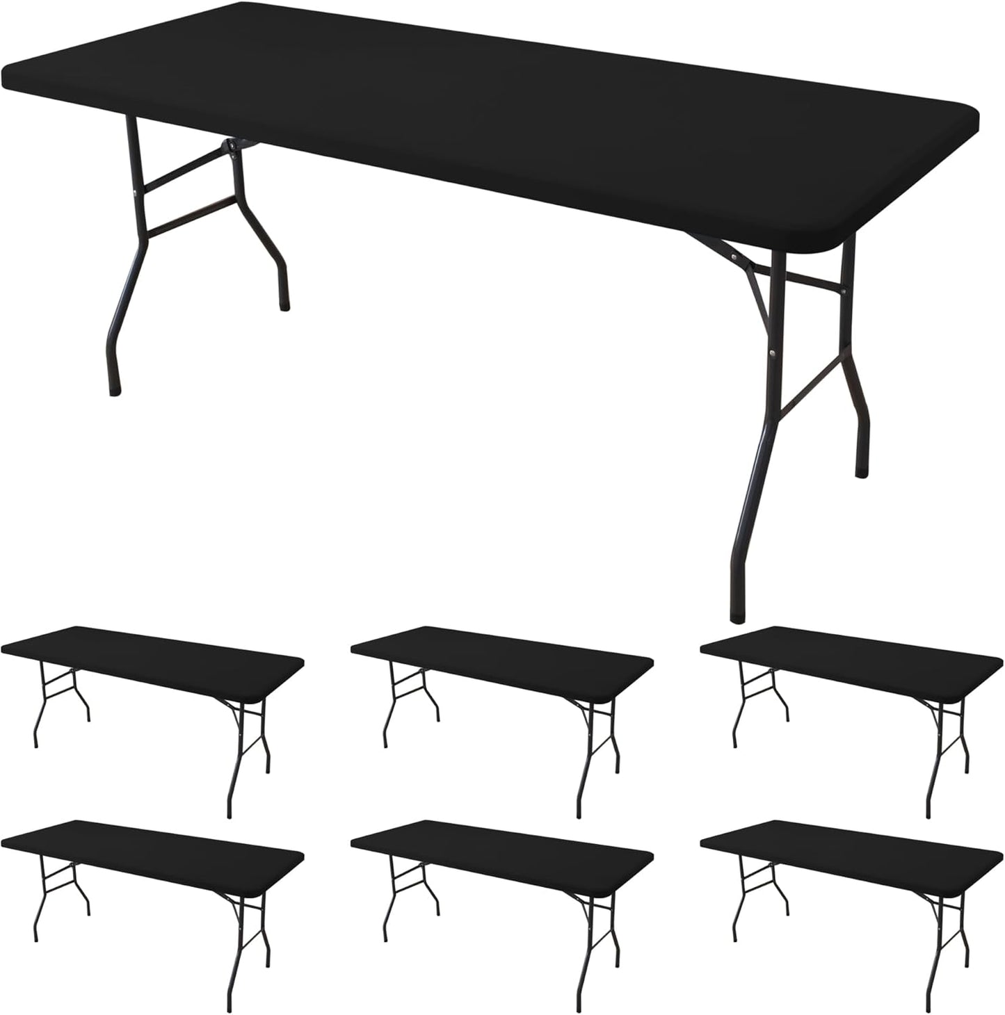 Fitted Tablecloth for 8 Foot Rectangle Tables - 6 Pack Black