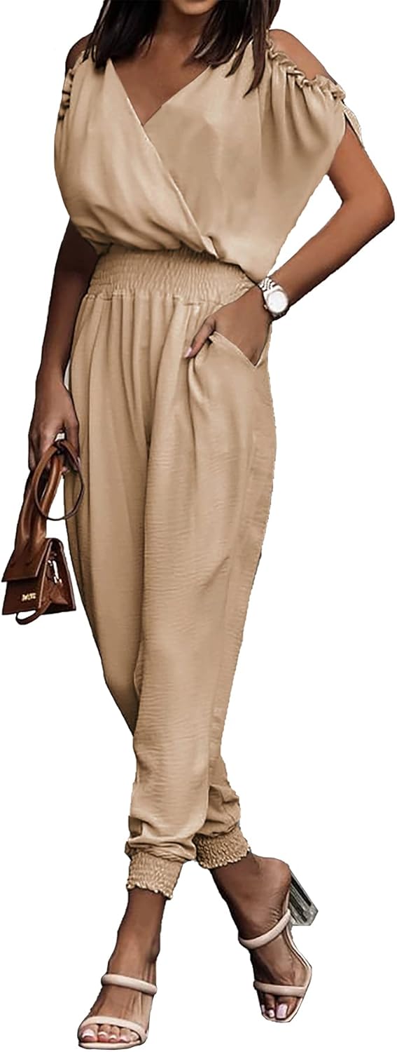 PRETTYGARDEN Jumpsuit for Women - Casual Wrap V Neck Style