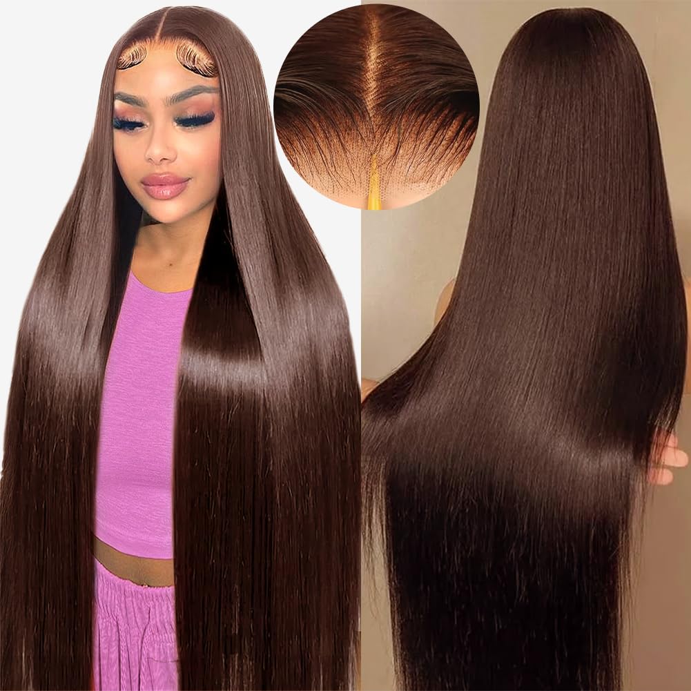 Brown Lace Front Wigs Human Hair Glueless Wear and Go 32Inch