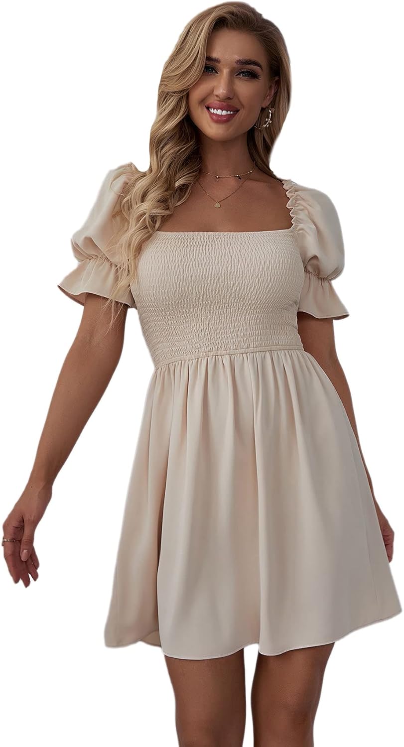 WDIRARA Women's Square Neck Flounce Short Sleeve Dress Review