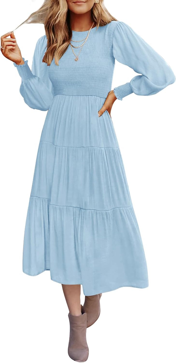 ZESICA Women's Casual Long Sleeve Midi Dress for Every Occasion