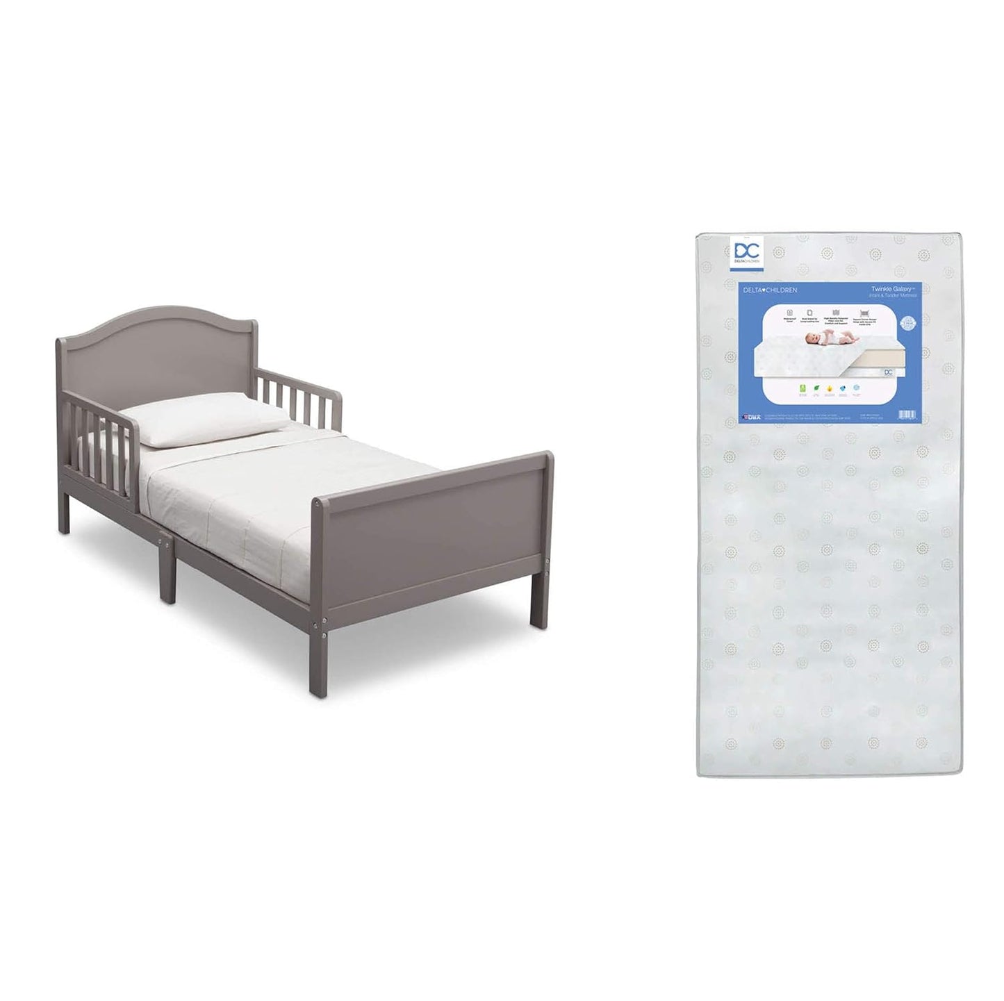 Delta Children Bennett Toddler Bed and Twinkle Galaxy Mattress Bundle