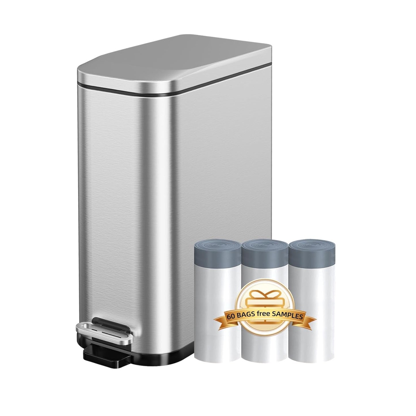 Bathroom Trash Can with Soft Close Lid for Narrow Spaces