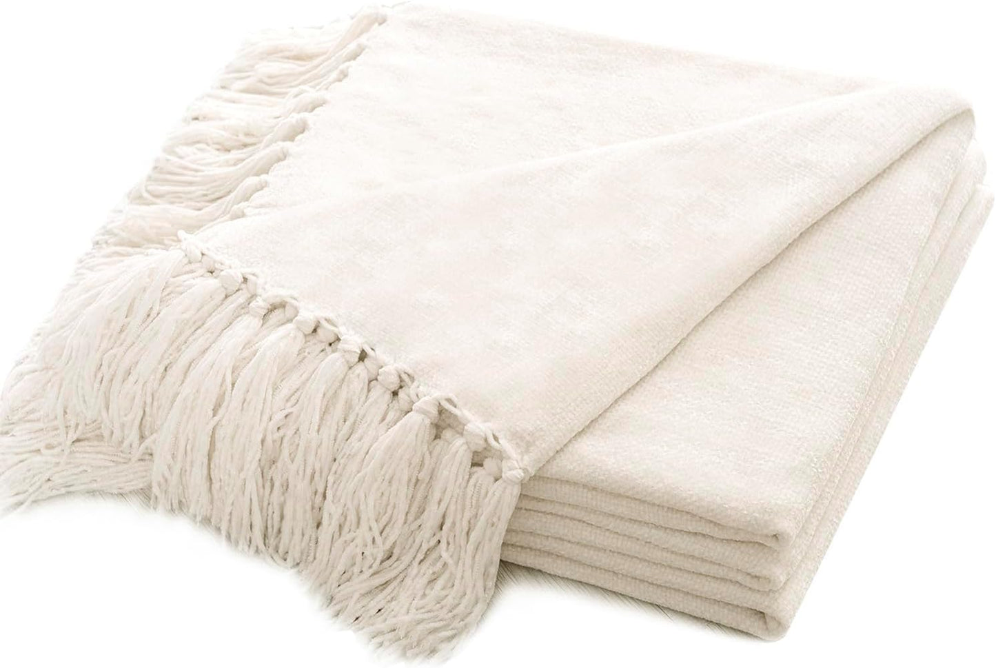 RECYCO Chenille Throw Blanket Soft Cozy with Fringe Tassel