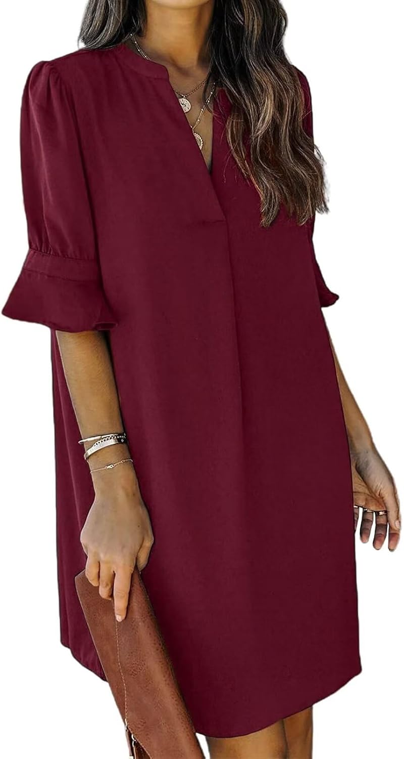 QACOHU Summer Dresses for Women V Neck Ruffle Casual Shift