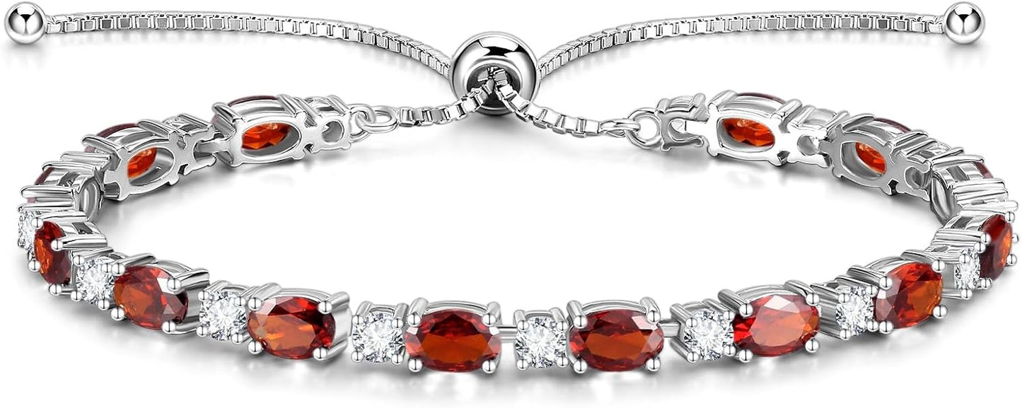 Garnet Birthstone Tennis Bracelet in Sterling Silver for Women
