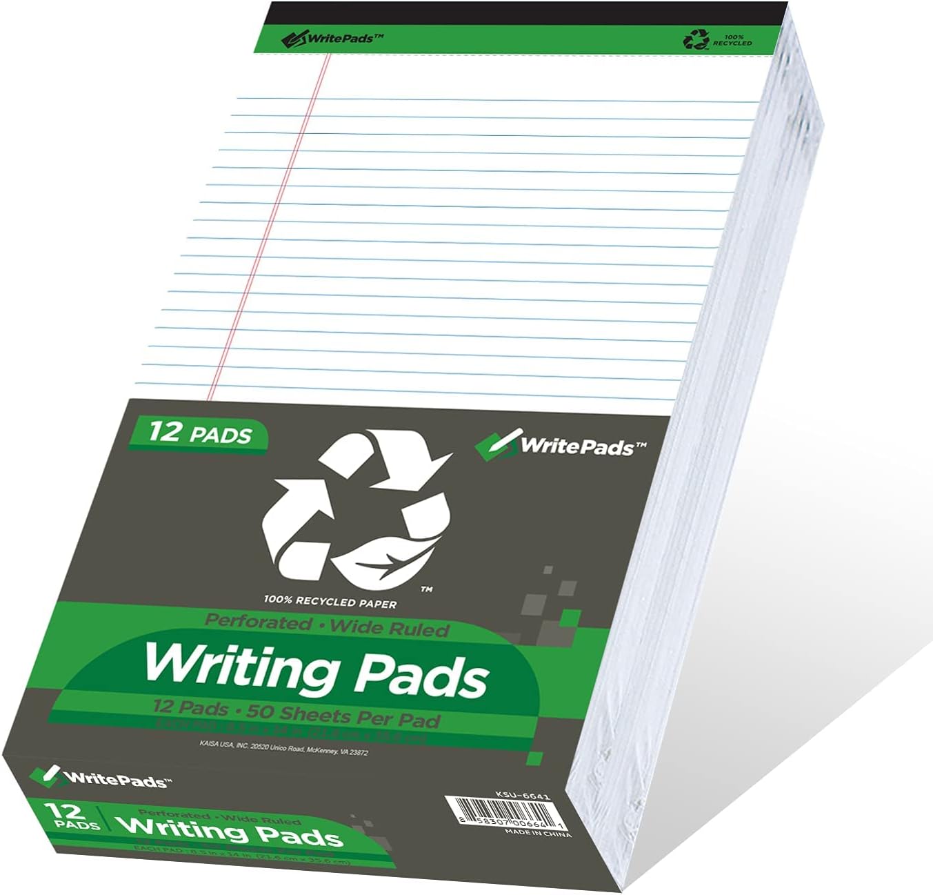 KAISA White Legal Pads for Office Supplies - 12 Pack of 50 Sheets