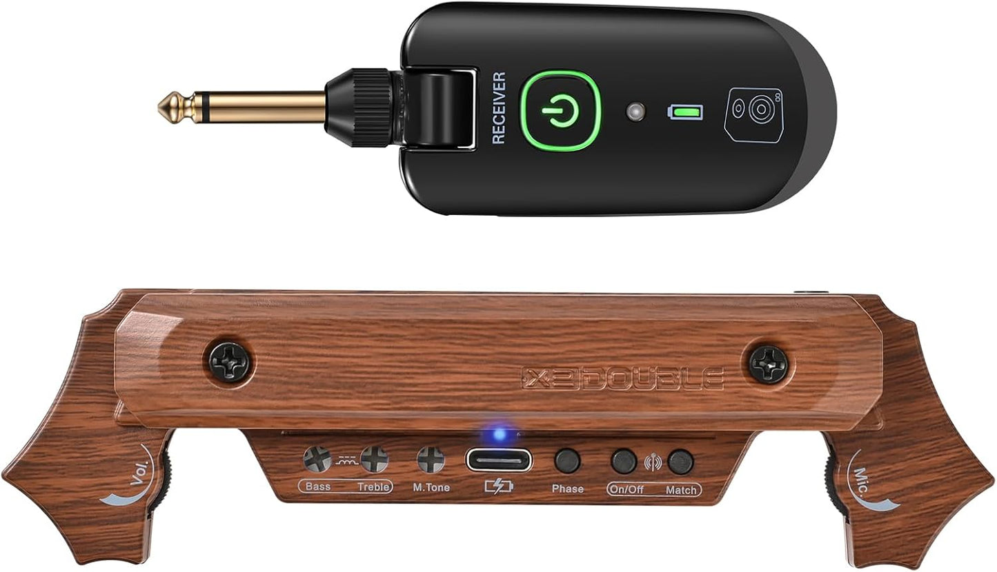 Wireless Acoustic Guitar Pickup with Built-In Microphone Control