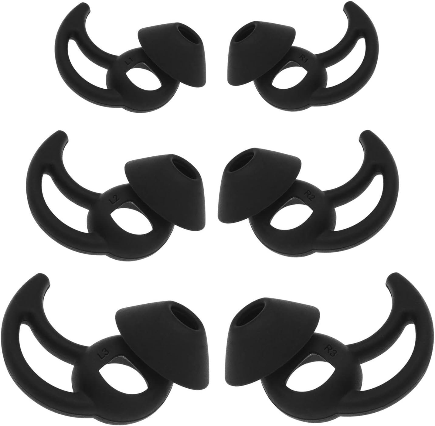 Silicone Earhooks for Bo-se Earphones - 3 Pairs S M L Black