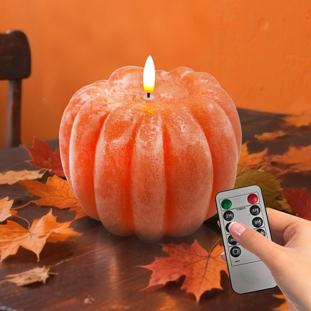 Flameless Pumpkin Candle with Timer Remote for Fall Decor