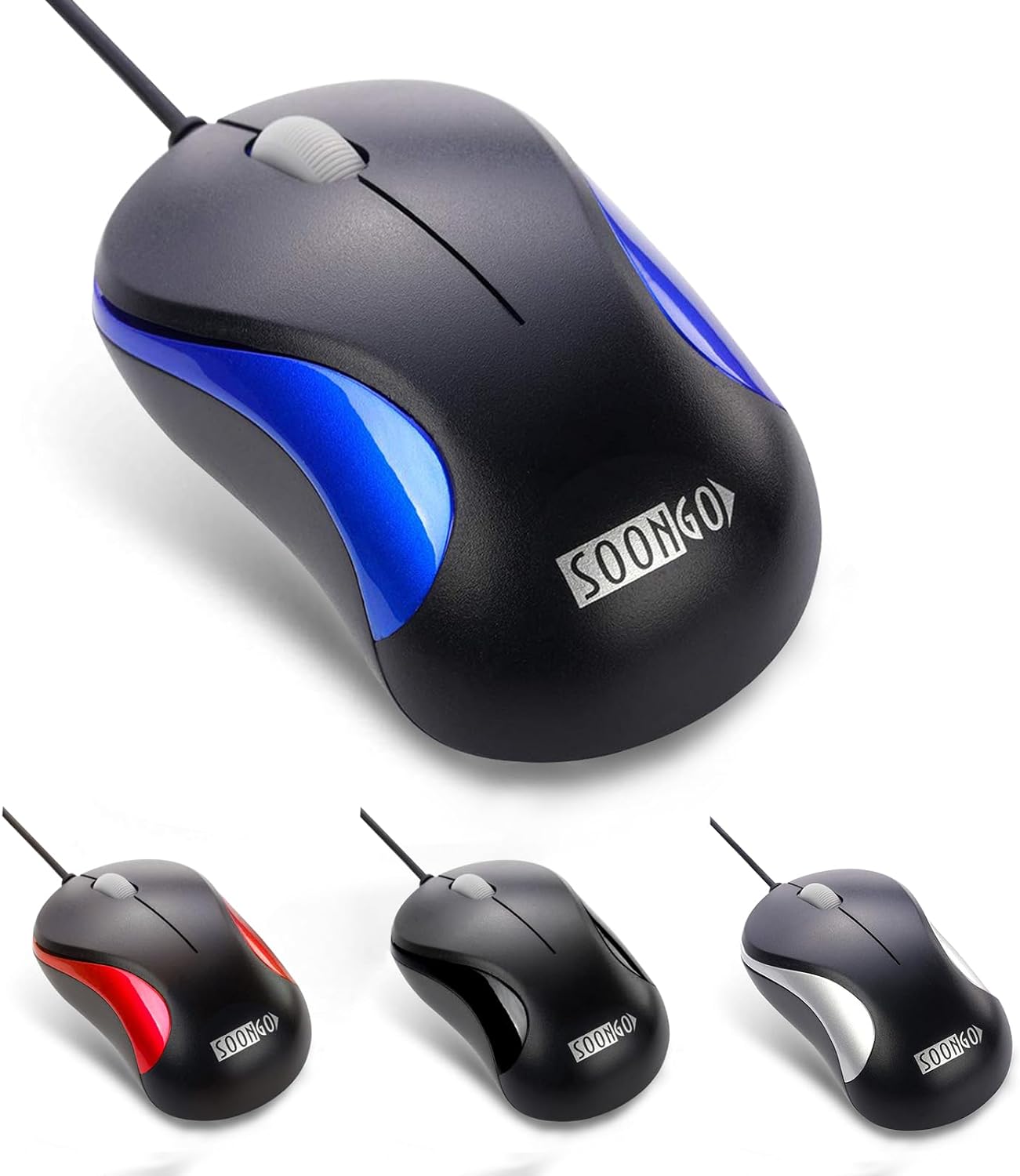 SOONGO Mini USB Wired Optical Mouse - Blue, Student Favorite!