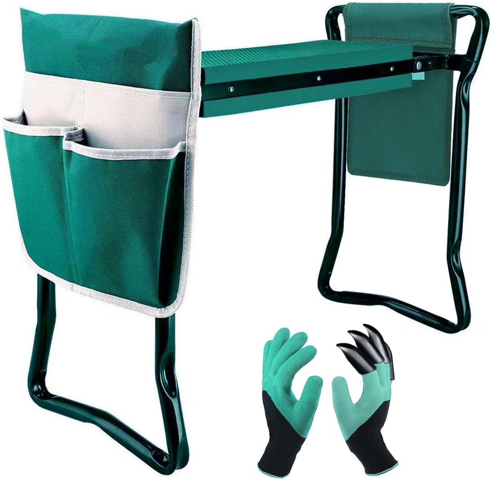 Garden Kneeler and Seat with Tool Bags and Claw Gloves for Comfort