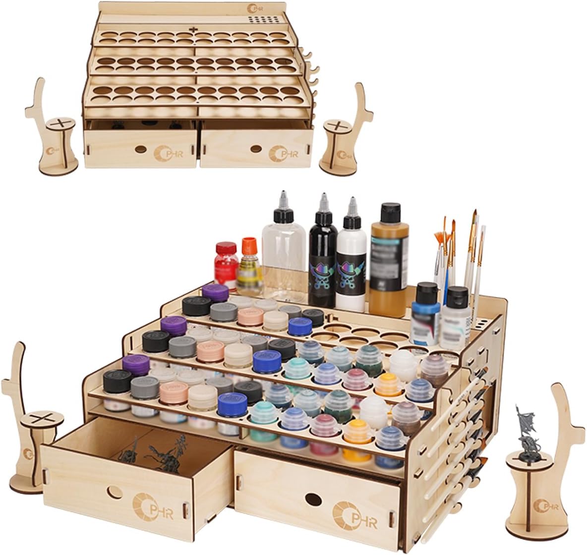 OPHIR Wooden Paint Organizer for 60 Model Paints with Drawers